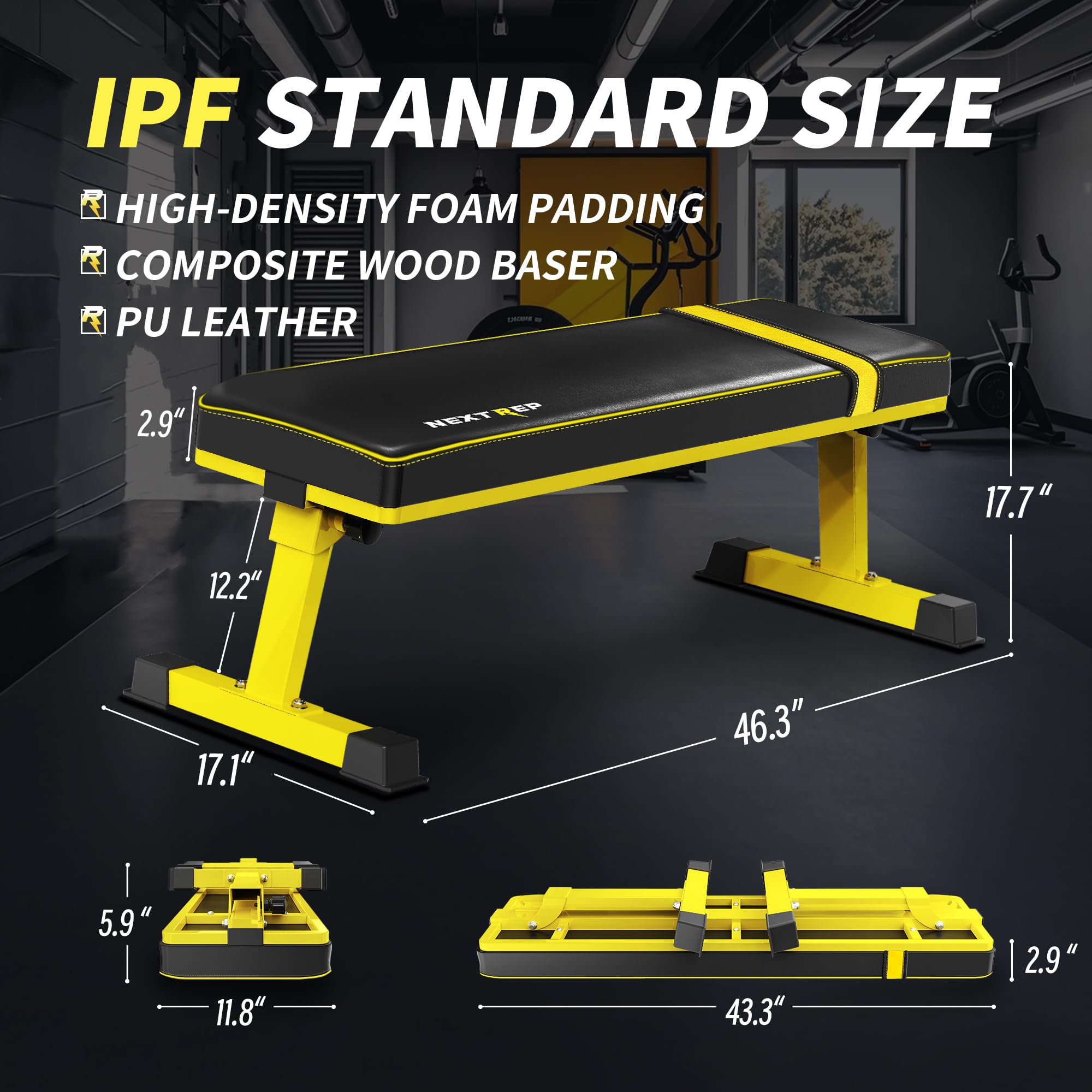 Foldable Flat Weight Bench - 1300 LB Capacity Heavy Duty Workout Bench for Home Gym, Strength Training Bench Press for Full Body Exercise, Featuring an Innovative Fully Enclosed Steel Base