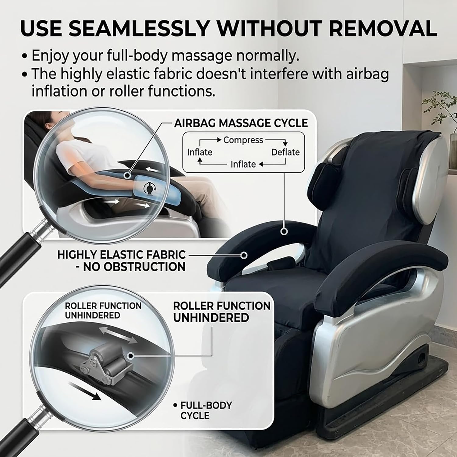 1 Pair Massage Chair Armrest Covers, Universal Stretch Elastic Armrest Sleeves,Black