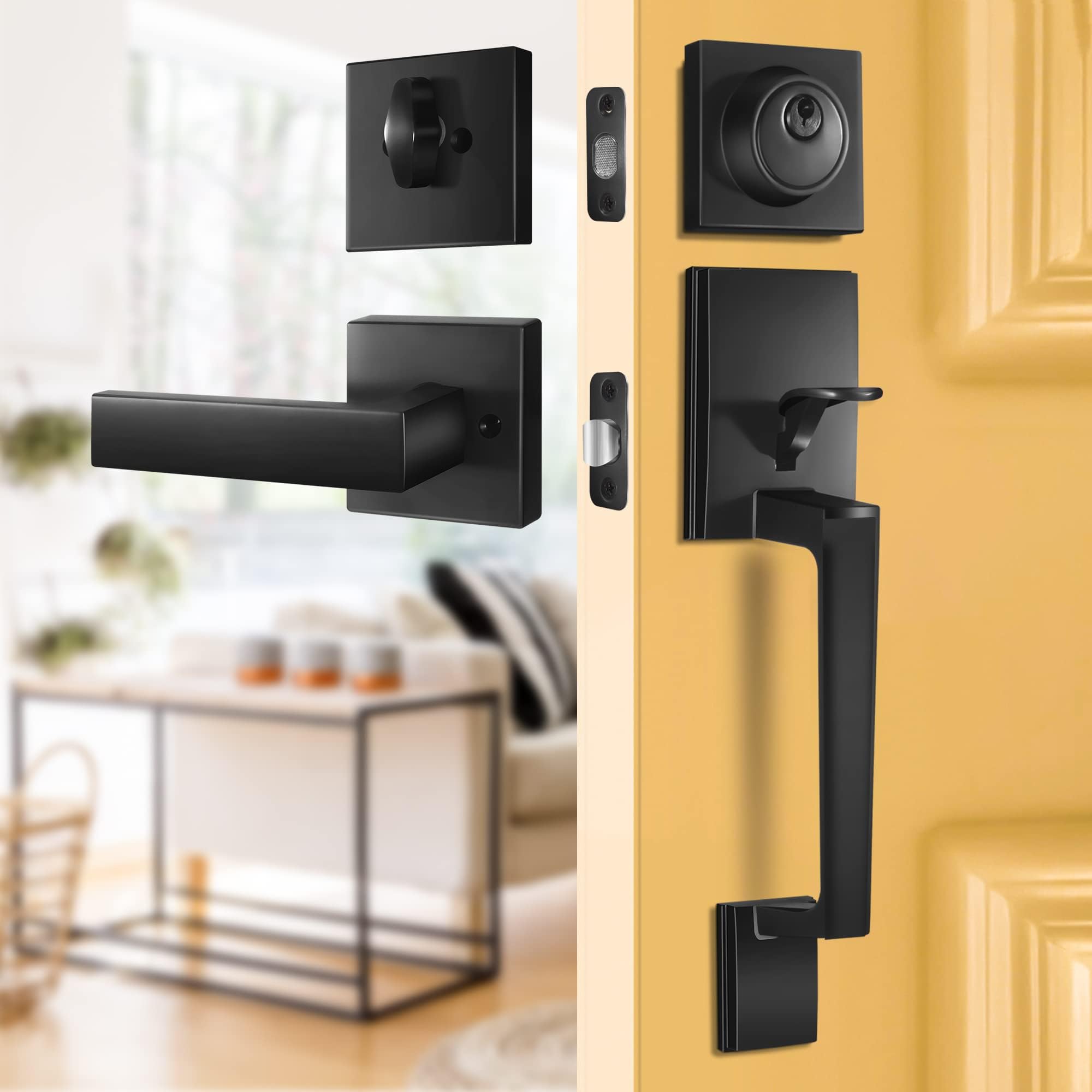 ToPToToo Matte Black Passage Door Knob with Deadbolt Lock Set - Amazon.com