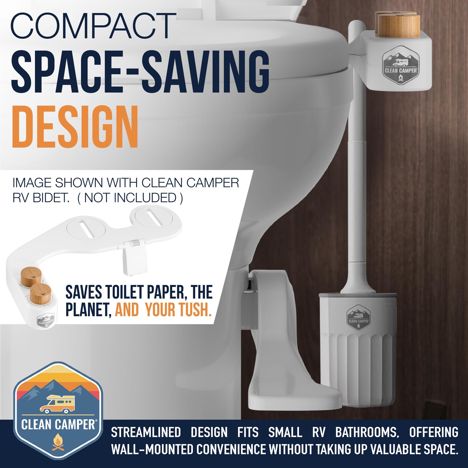 RV Toilet Brush by Clean Camper Wall-Mounted Set Silicone Scratch-Free Dual-Sided Head Quick-Drying Holder Compact Durable Set with — view 5