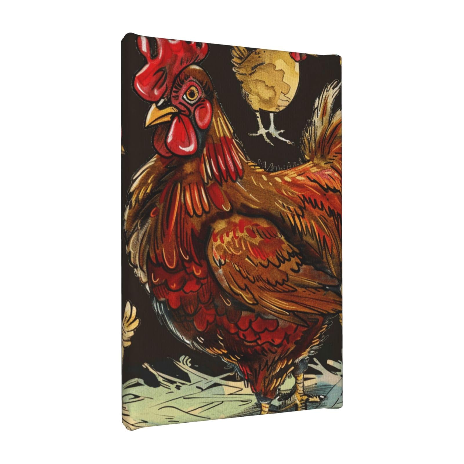 YKLJG Chicken Print Printed Wall Art Canvas Painting 20x30 CM Wooden Framed Picture Painting Artwork Prints for Bedroom Kitchen Home Office Decor