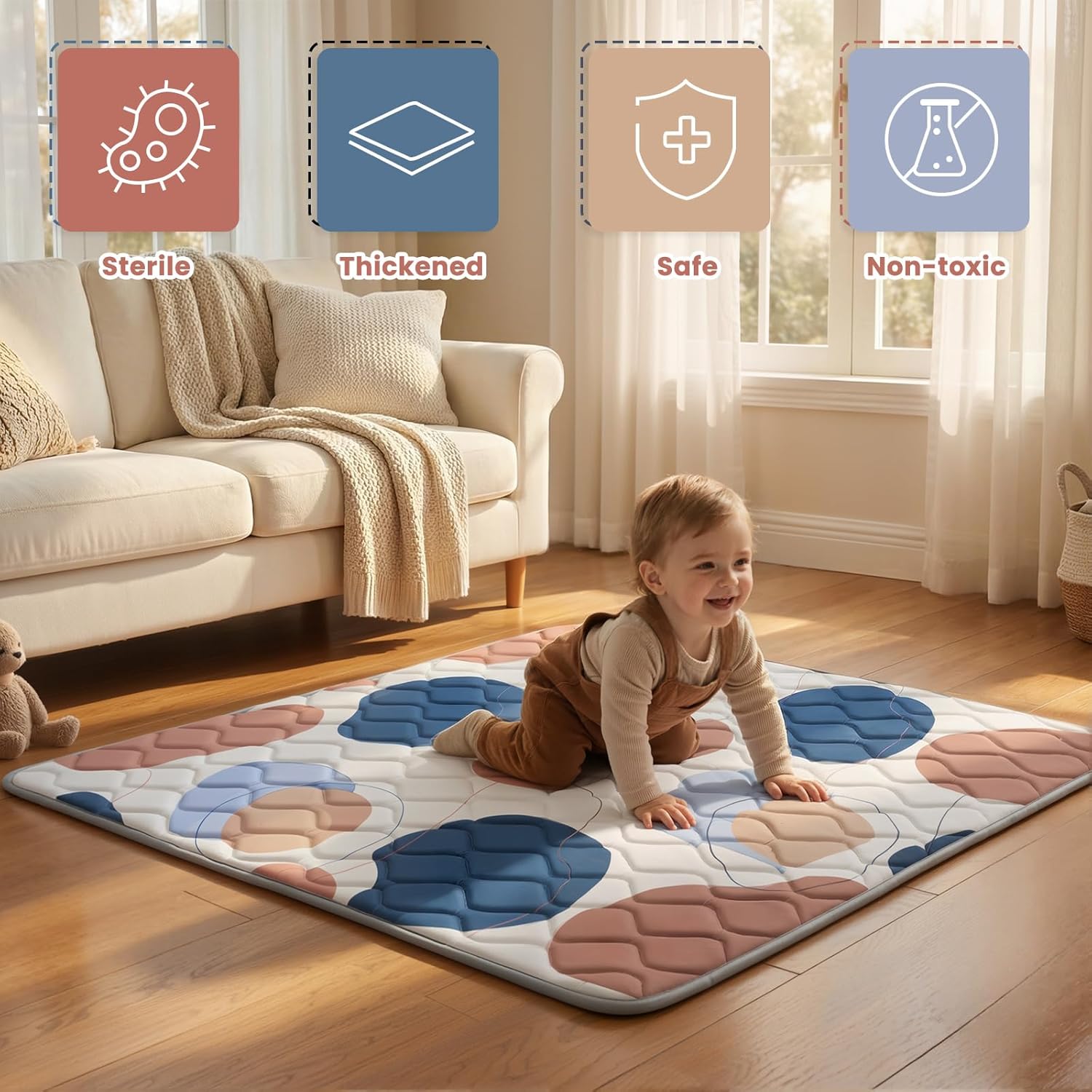 UBRAVOO Baby Play Mats, Crawling Playpen Mat, Thicken Soft Padding Foam Playmatfor Babies and Toddlers Infants, Foldable Crawling Mats, Non-Slip & Machine Washable(50" X 50", Color Blocks)