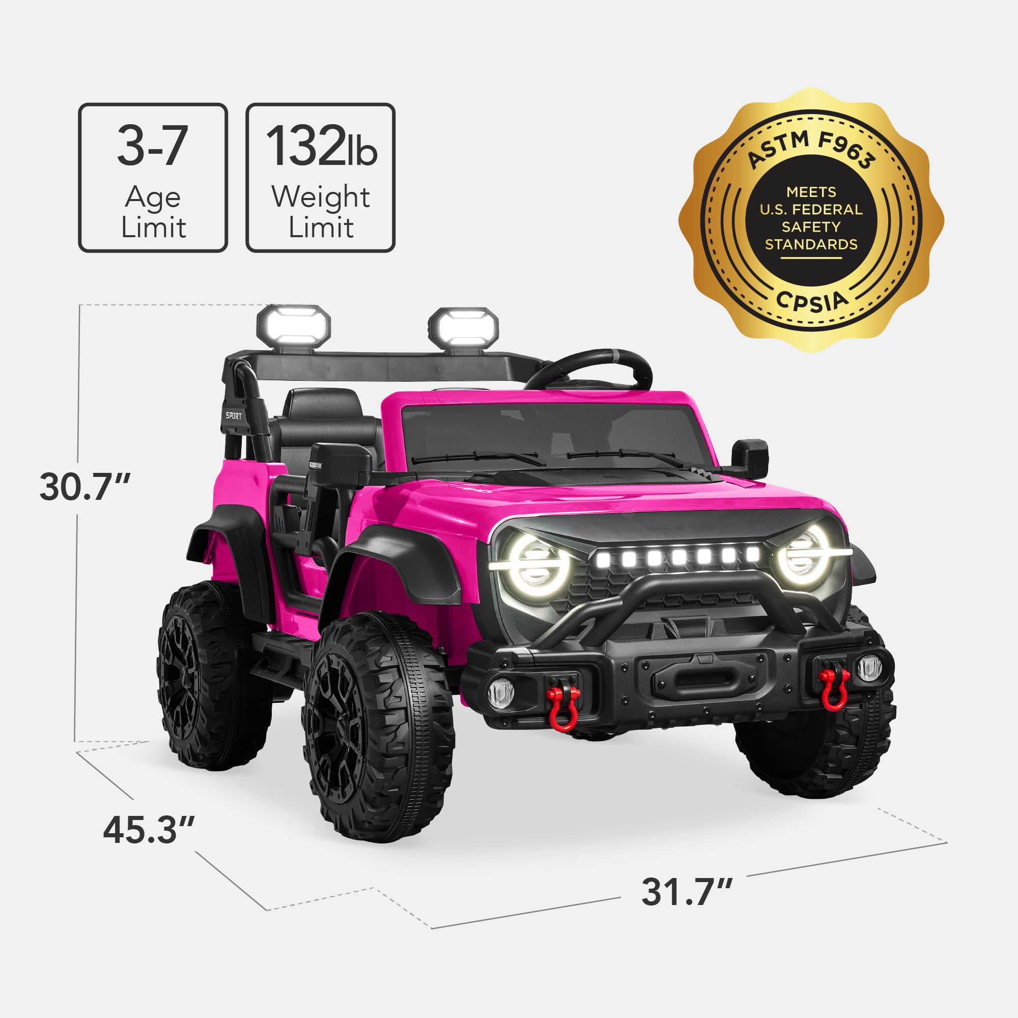 Best Choice Products Kids 24V 2-Seater Electric Ride On Car Truck w/ 132lb Weight Capacity, Parent Control, Bluetooth, LED Lights - Hot Pink