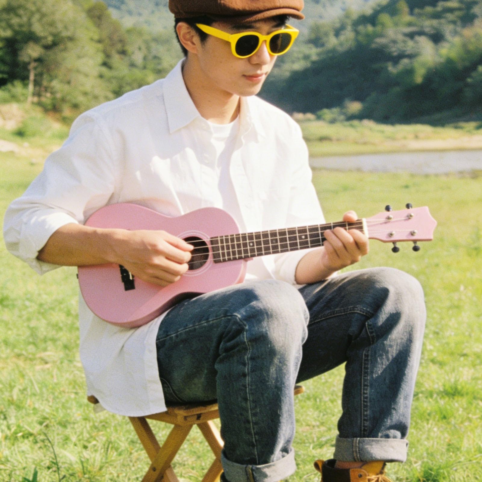 Generic Bunte 21-Zoll-Ukulele für Anfänger mit Stimmgerät, Kapodaster, Plektren und Gigbag, Lindenholz-Ukulelen-Starterset für Erwachsene und Kinder (PINK)