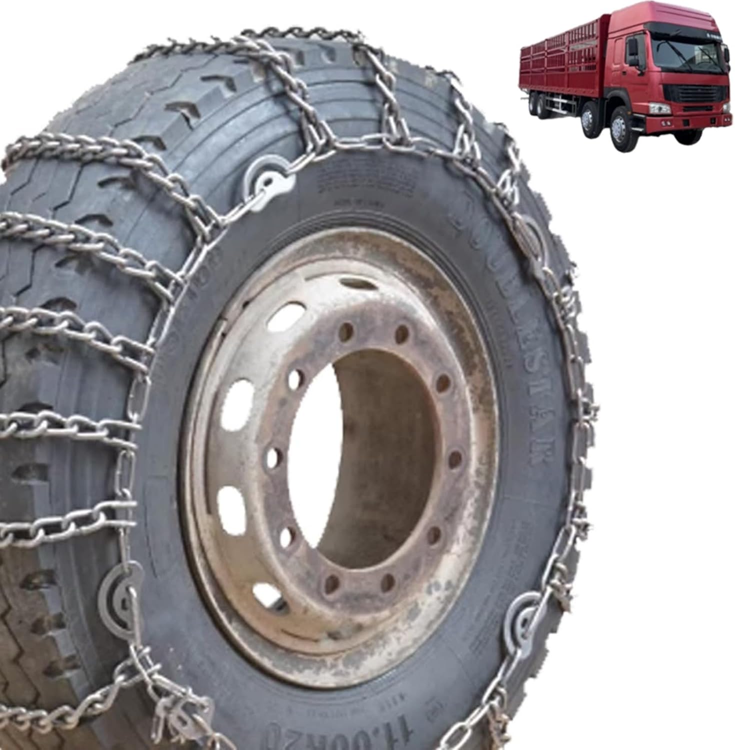 2pcs 9mm Snow Chains for Trucks & SUVs – Reinforced Anti-Skid Chains –Easy On and Off for Ice Snow & Sand 8.25-16 2pcs 11R22.5