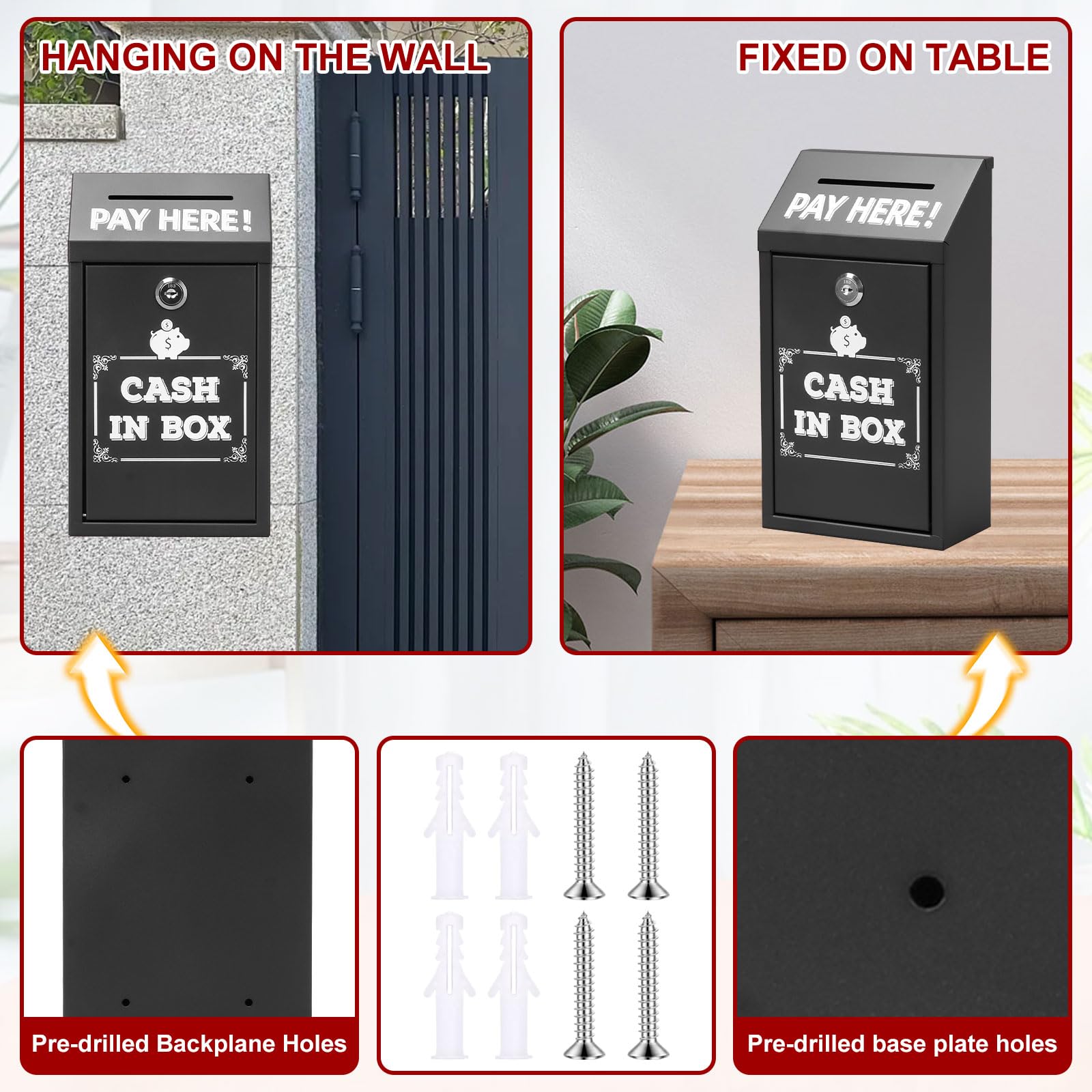 貯金箱 1000万円 貯まる 紙幣 円玉 貯金 おしゃれ 札 お札 ステンレス 大容量 募金箱 2つ鍵付き ちょきん箱 お札とコインを貯える  money saving box (ブラック)_銘哲商事株式会社_中国仕入王