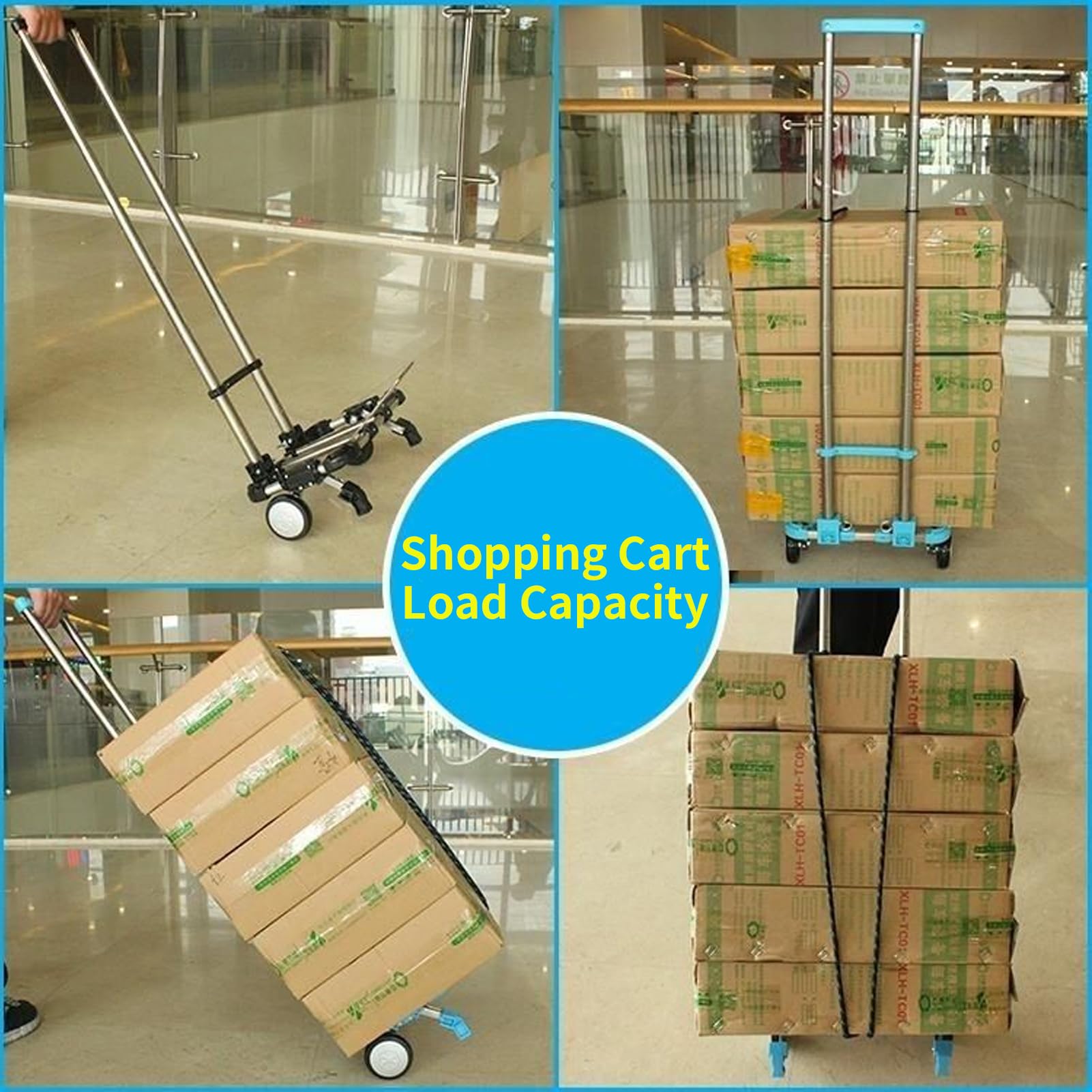 Klappbarer Handwagen, Leichter Transportkarre Gepäckwagen, Faltbarer Einkaufstrolley mit 1 Oxford-Tasche und 2 Elastischen, für Gepäck,Reisen,Auto,Einkaufen,Umzug,Büro, 2 Räder (Schwarz)