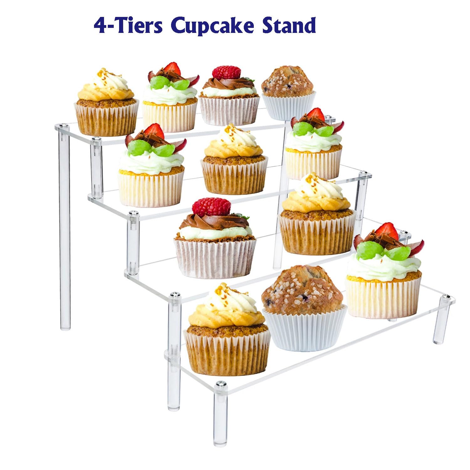 Himilucky 4 Tier Acrylic Display Riser, Clear Perfume Organizer Stand, Cupcake Stand Holder, Dessert Table Display Shelf, Skin Care Organizer for Decoration and Organizer