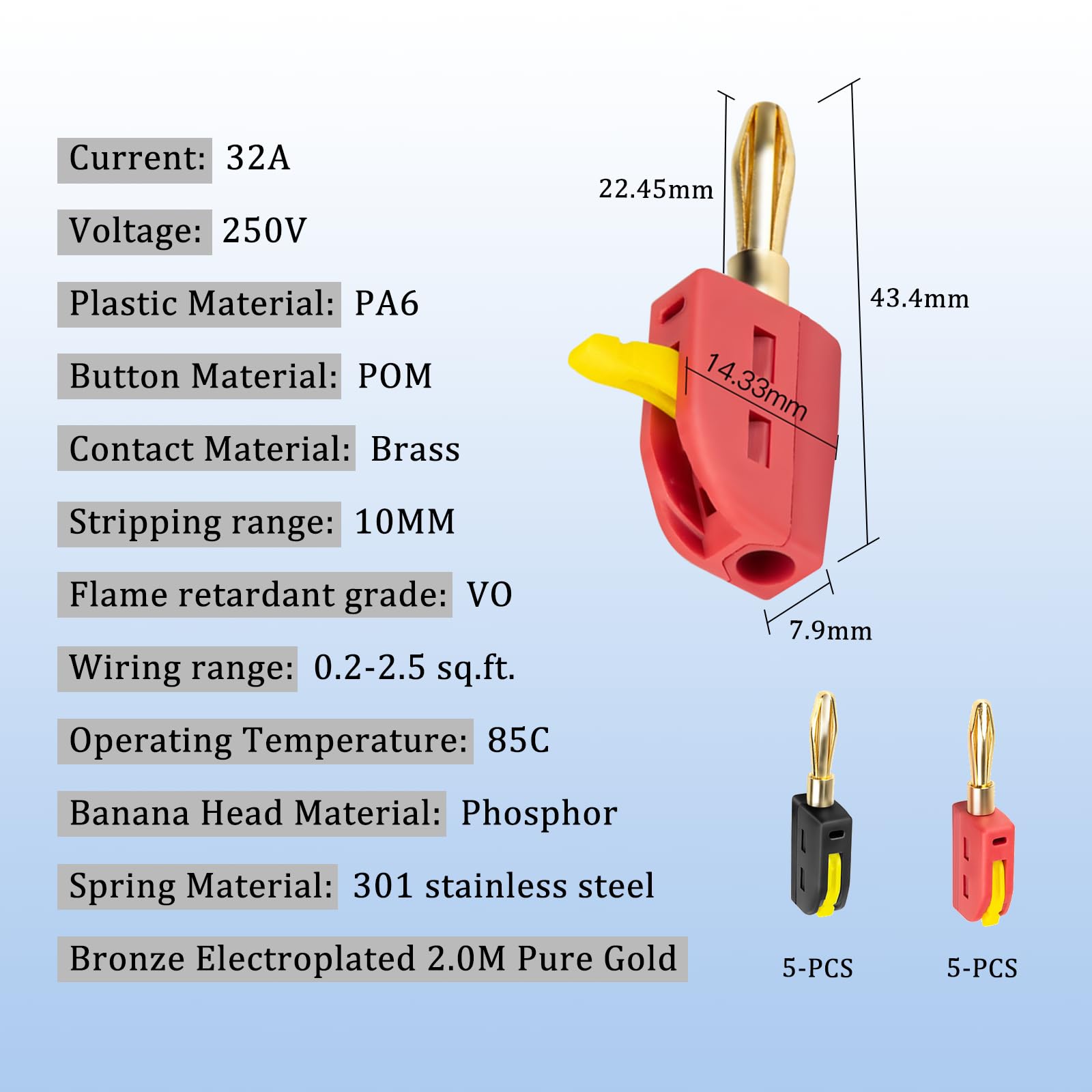 10 Pièces Fiches Banane,Fiche Banane Enceinte 4 mm,Banane Connecteur 32A,Fiches Bananes pour Bananepour HiFi Haut-Parleur, Amplificateur, Speaker Cable