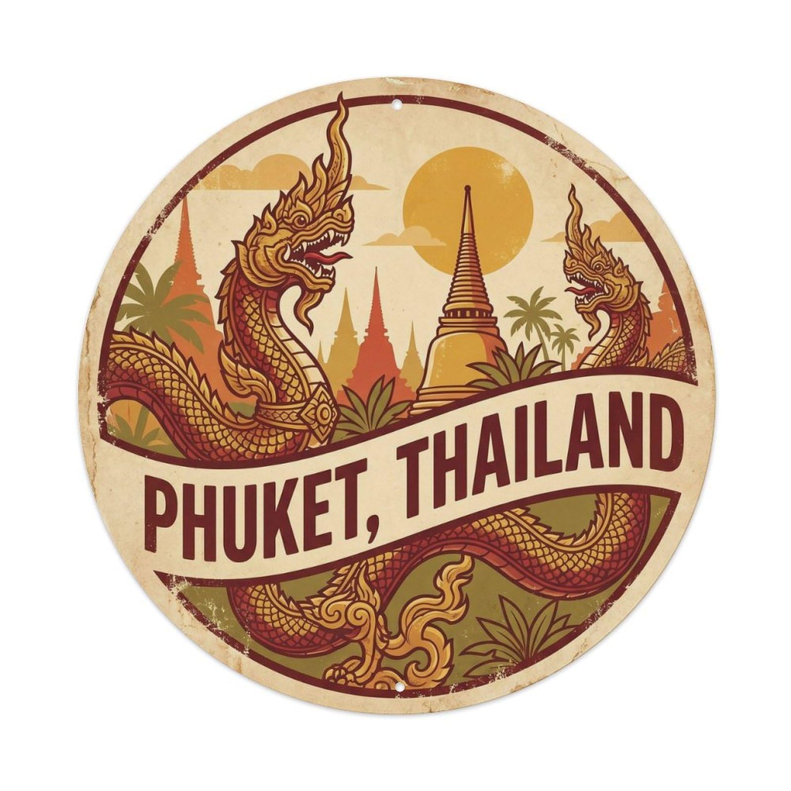 Phuket Temple Dragon Carving Travel Historic Shrine Metal Tin Sign