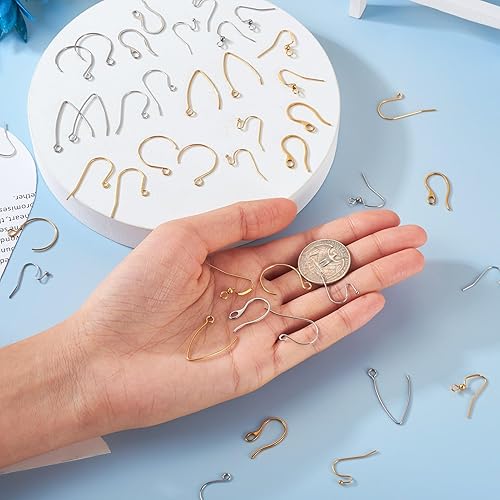 Miniatura 6 de Pandahall - 96 ganchos de acero inoxidable para aretes, ganchos largos en forma de V, ganchos para aretes marquesa, bola circular, puntos, aretes