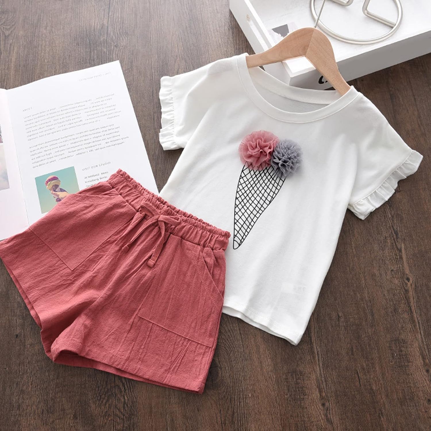 Toddler Girl Clothes Casual 2 Piece Short Sleeve T-Shirts And Elastic Waist Shorts Cute Graphic Crewneck Comfortable Clothing