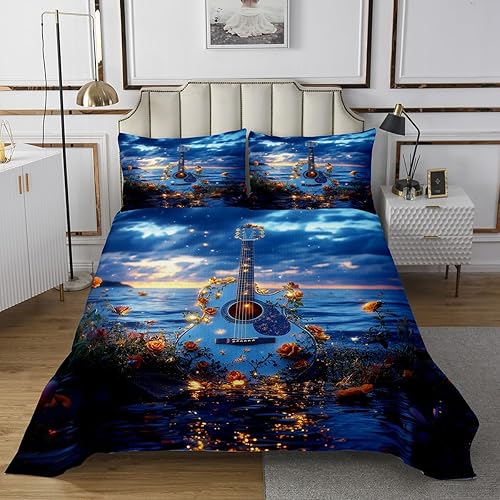 Miniatura 14 de Colcha de guitarra retro tamaño individual, juego de ropa de cama de hip hop para niños y niñas, decoración de habitación de niños y niñas, juego de