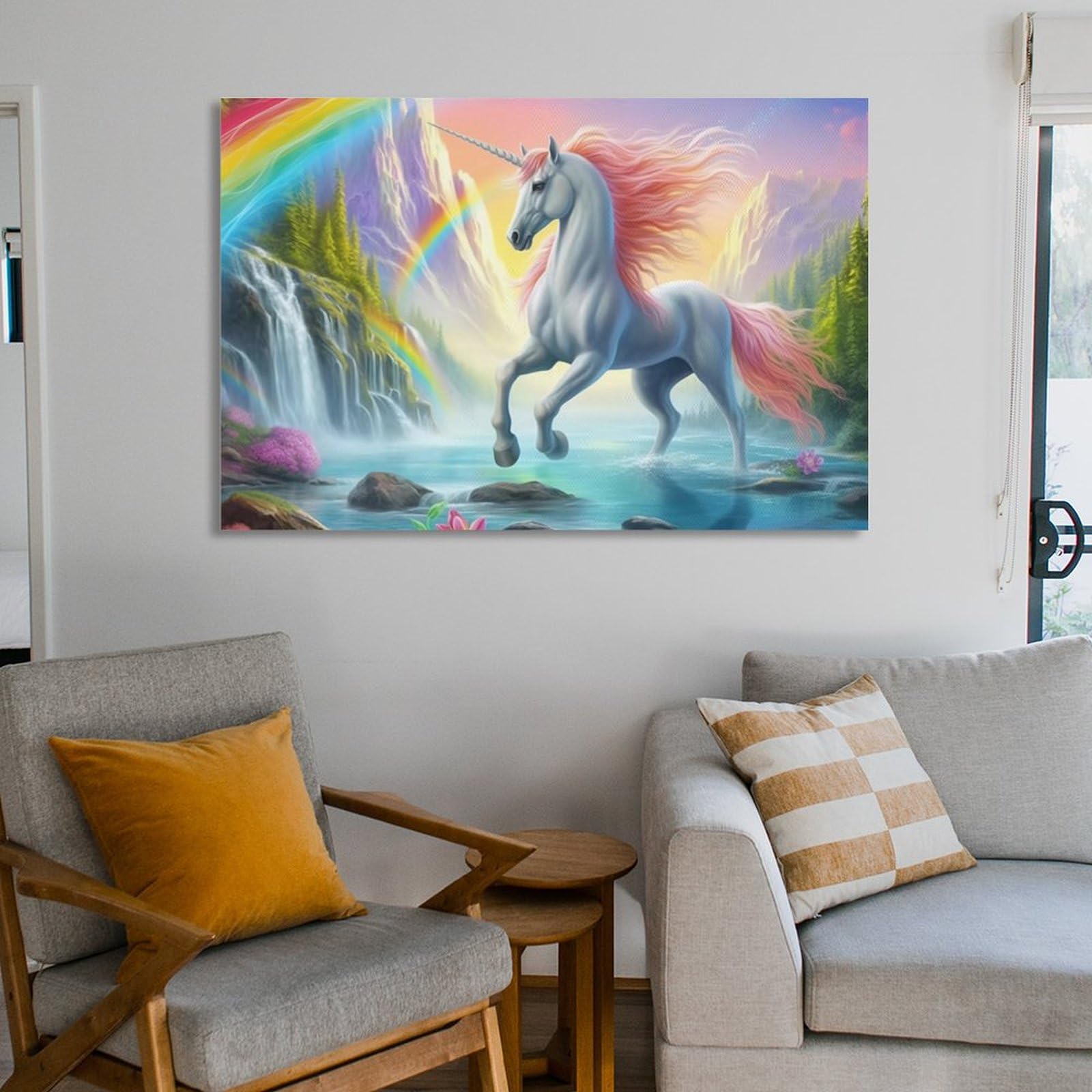 Amazon.com: KRECDKQ Unicorn Poster,Waterfall Rainbow Animation