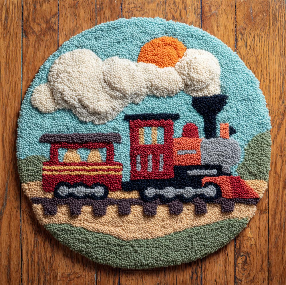 Latch Hook Kits for Kids and Adults, Train 20X20Inch (50X50Cm) DIY Latch Hook Rug Kit, Cross Stitch Rug Making Kit, Carpet Making Crochet Kits Embroidery Kits Needlework Crafts for Home Deco