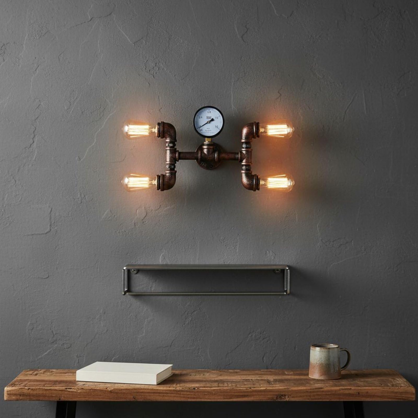Lampada da Parete Vintage Applique Industriale a Muro Lampada Tubo in Ferro Applique Retrò Finitura Metallo Rustica Robustezza E Funzionalità per