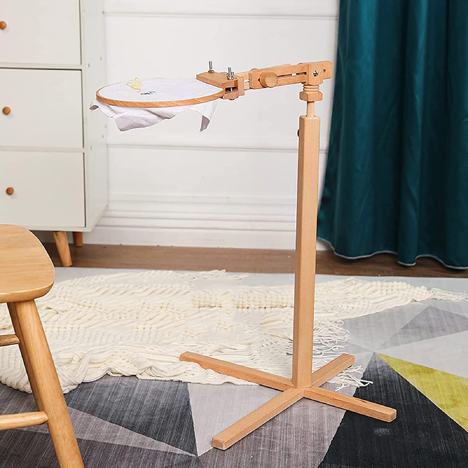 Este Soporte de Bordado Ajustable para Punto de Cruz con rotación de 360° - Bastidor de Madera para Bordado de Suelo para Manualidades y Costura