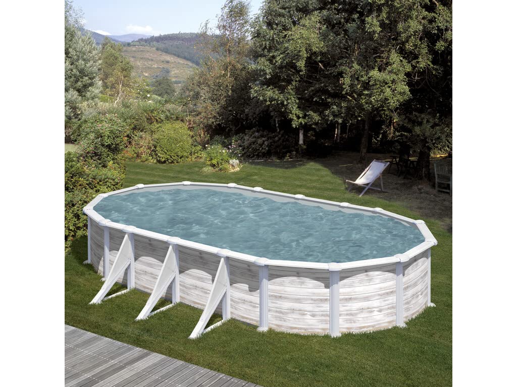 Piscina de Acero Elevada,Ovalada con Aspecto Acero Nórdico. Piscinas Desmontables para Jardín. 730 x 375 x 132 cm - Piscina Gre KITPROV738N Groenlandia.