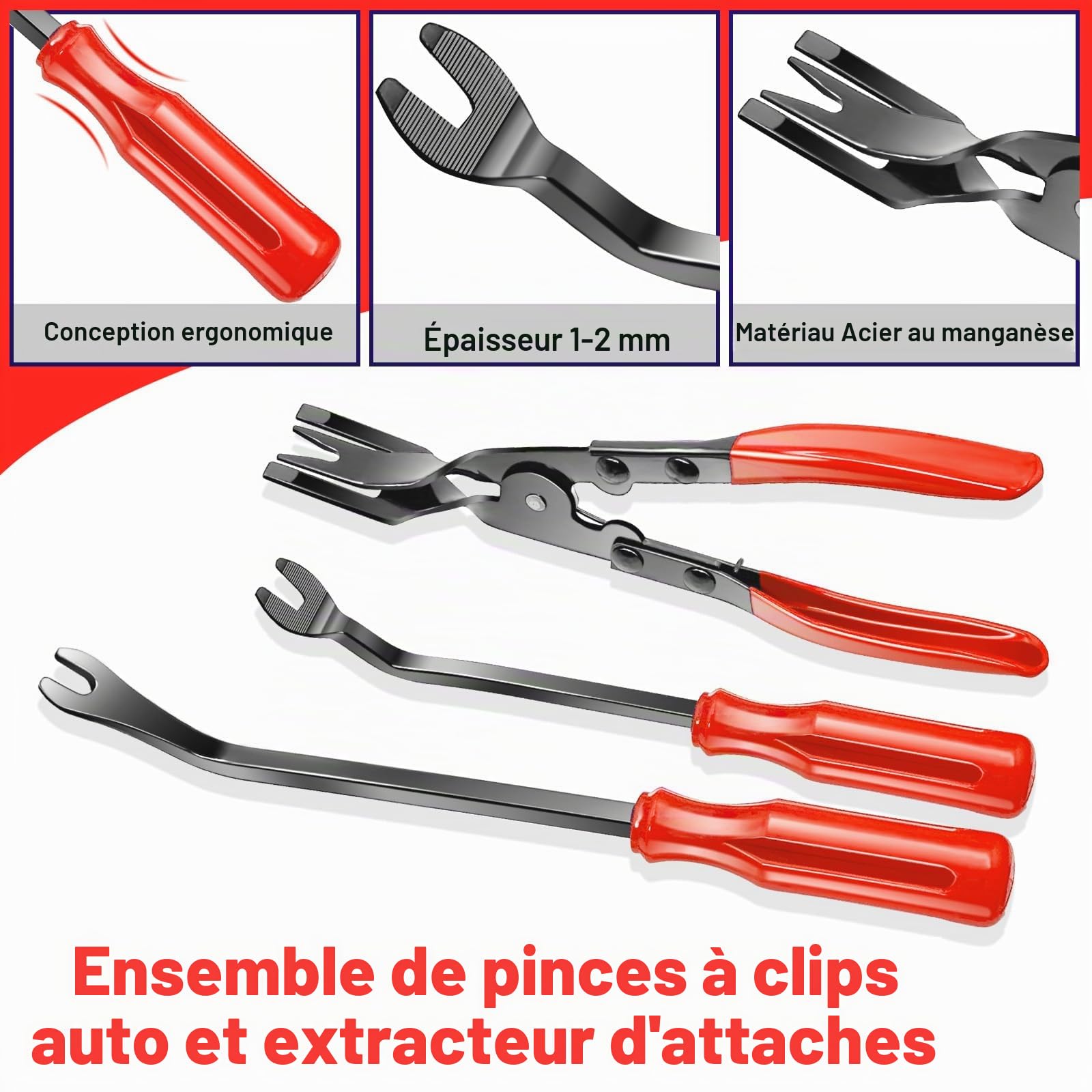 Lot de 7 pinces à clip et extracteur de fixation, kit de réparation de rivets de garniture de voiture avec sac de rangement pour panneau de porte automobile, tapisserie, tableau de bord