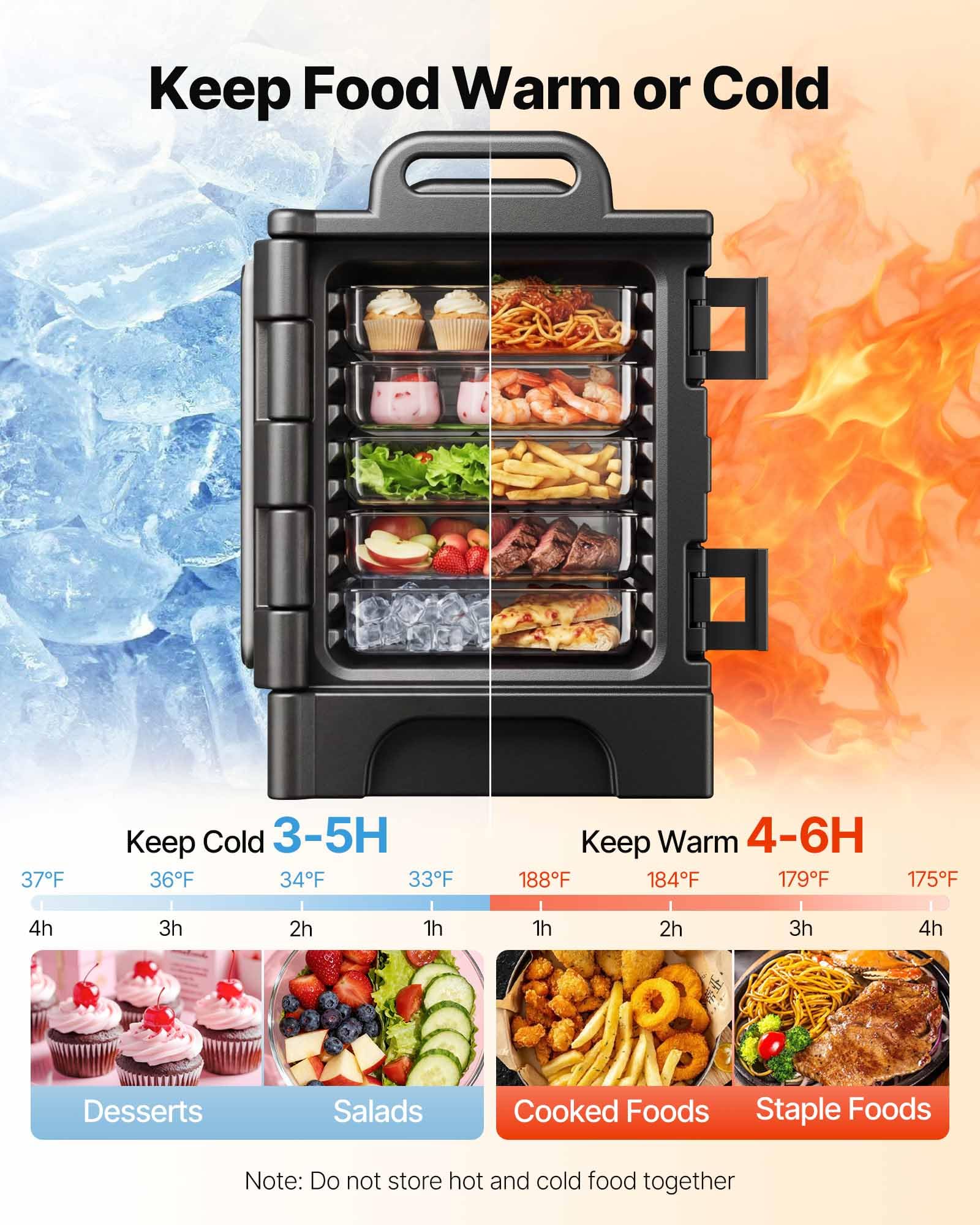 VEVOR Caja Térmica para Alimentos con Aislamiento de 75 L para Catering, con Hebillas Dobles, Calentador de Alimentos de Carga Frontal con Asas, para Restaurantes y Cantinas, 650 x 450 x 690 mm