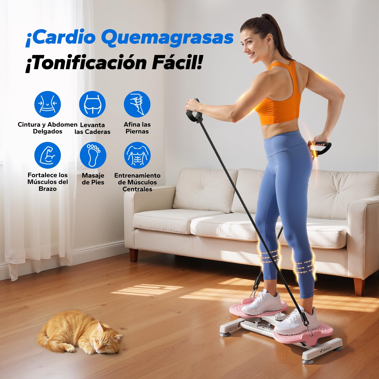 MERACH Twister Waist Disc Board para Mujer, Twist Cintura Torsión Disc con 2 Corde di Resistenza para Adelgazar Cintura y Fortalecer Core, Soporta 136KG, Abdominales en Casa para Hogar - (Pro)