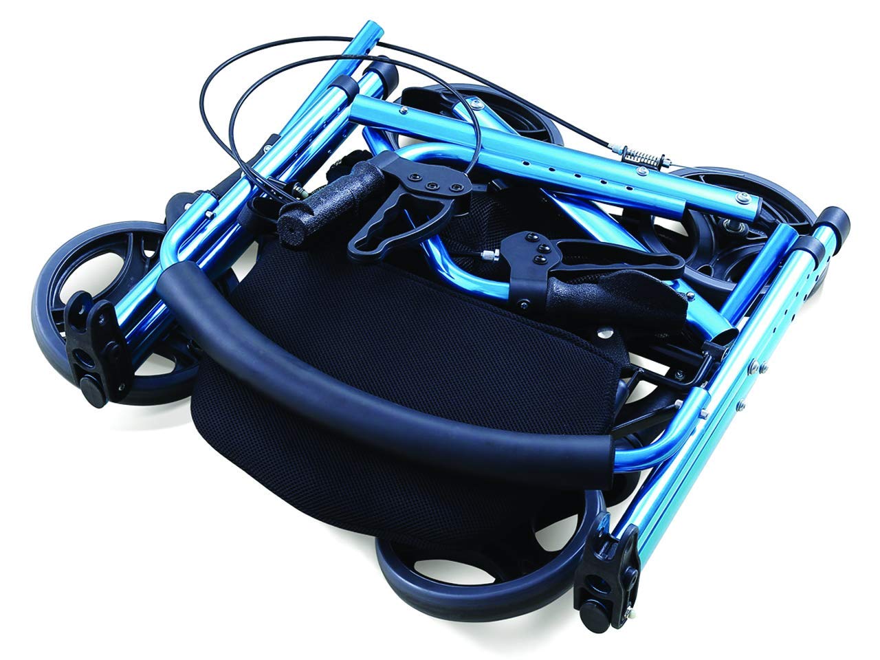 GIMA Deambulatore Leggero, Pieghevole e Regolabile in Altezza, Telaio in Alluminio Leggero, Sedile Regolabile, Schienale Imbottito, Portaoggetti, Freni ad Anello Autobloccanti, Blu