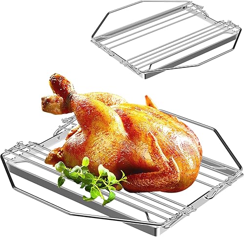 Estante ajustable para asar pavos, estante para aves de corral para hornos, ahumadores, parrillas, estante para asar pollo, estante en V para asador