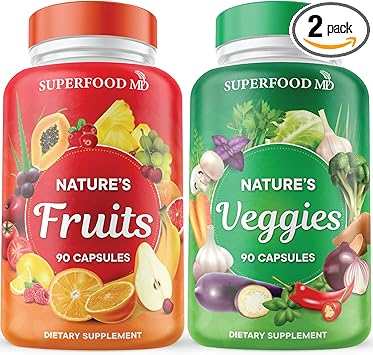 Superfood MD Fruits & Veggies Supplement - Whole Food Natural Superfoods - with Aloe Vera - Soy Free- 90 Count (Pack of 2)