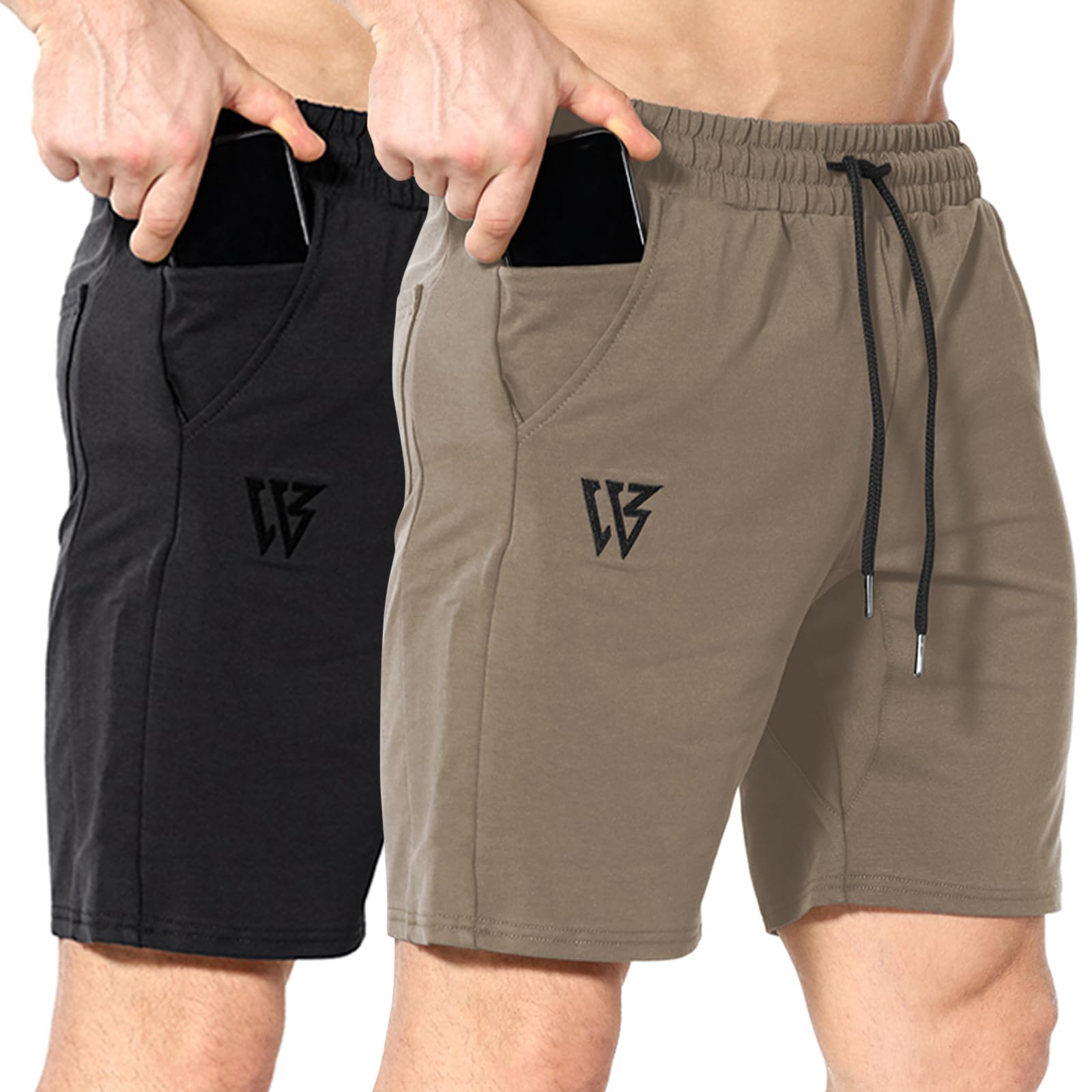 ZENWILL Paquete de 2 pantalones cortos deportivos con cremallera, pantalones cortos de entrenamiento de 7 pulgadas