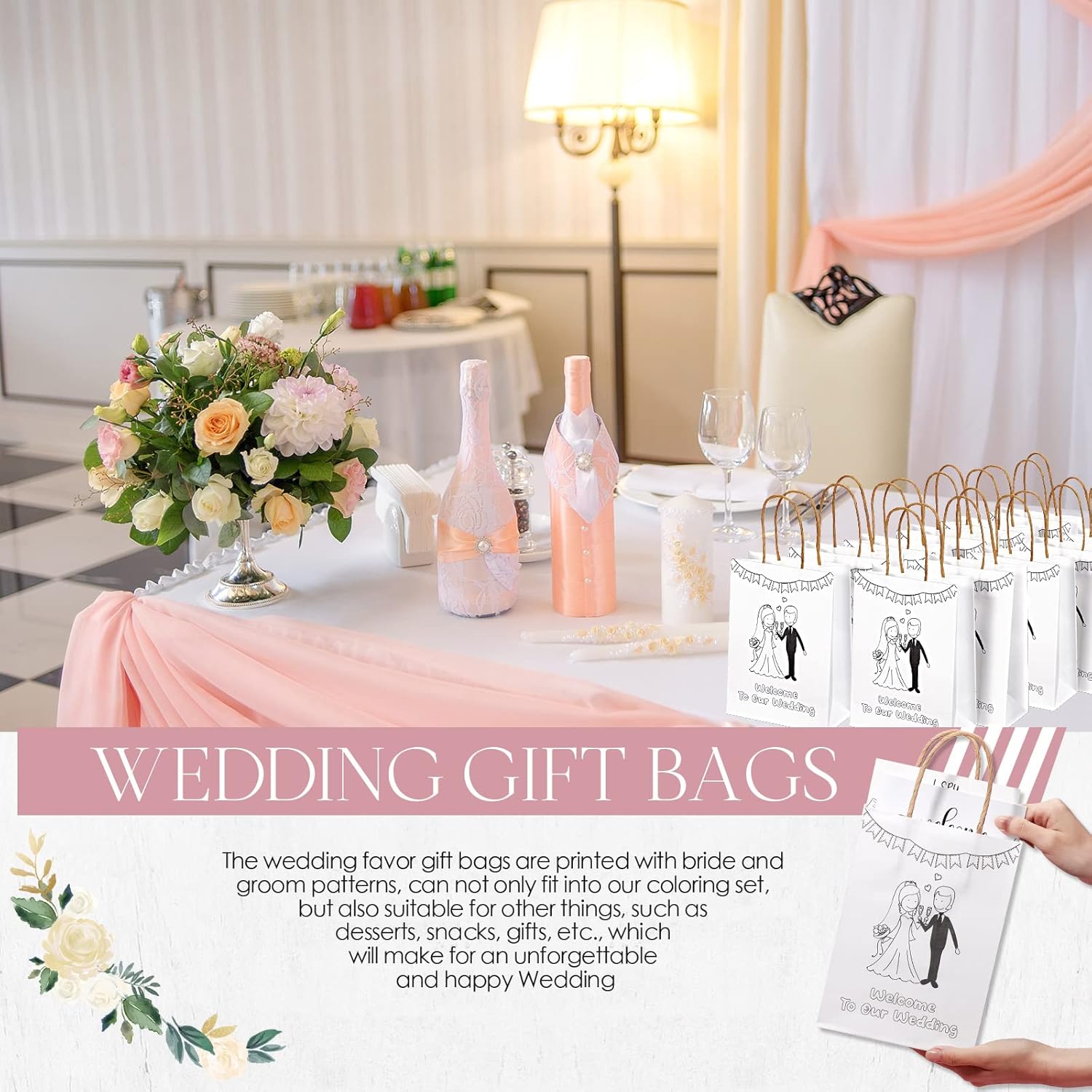 Gueevin 48 Pcs Wedding Activities for Kids Coloring Books Individually Packaged Wedding Coloring Books Gift Goodie Bags and Scavenger Hunt Sheets for Kids Games Favors (Watercolor Pens)