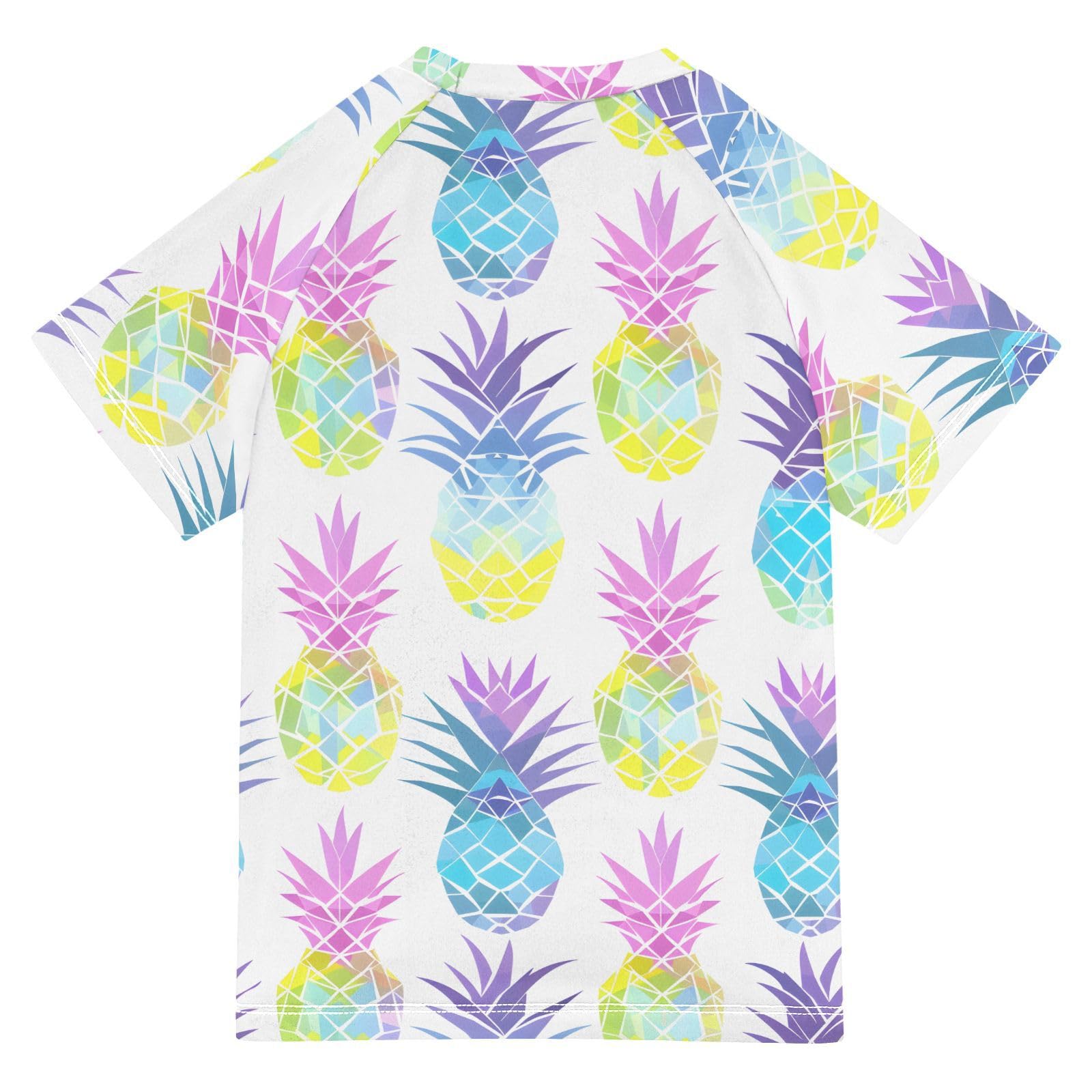Boys Rash Guard Short Sleeve Swim Shirts for Boys Rainbow Pineapple Sun Protection 7-8T