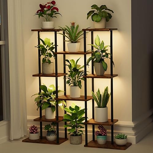 Miniatura 2 de Soporte para plantas de interior con luces de crecimiento, estante de metal de 6 niveles, soporte de plantas de 40 pulgadas de alto para plantas de