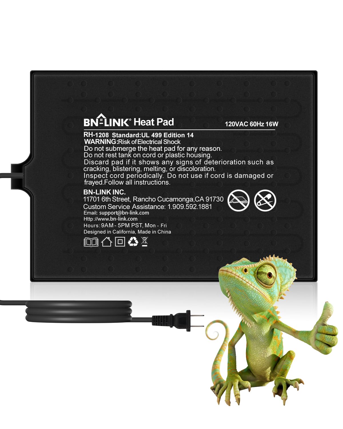 BN-LINK Reptile Heat Pad 8"X12" 16W for 30-40gal Under Tank Terrarium Heating Mat Waterproof for Turtle, Lizard, Frogs, Snake, Hermit Crab