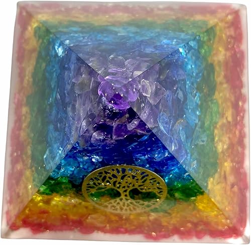 Miniatura 3 de Spiritual Elementz - Pirámide de orgón de 7 chakras (3 pulgadas) incluye 4 puntos de energía de cuarzo de cristal