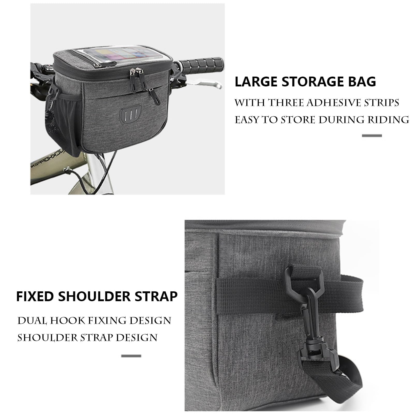 Boxonly Cycling Handlebar Bag, Waterproof Bike Frame Bag, Large Capacity Bicycle Handlebar Bag with Touch Screen Phone Holder - Image 6