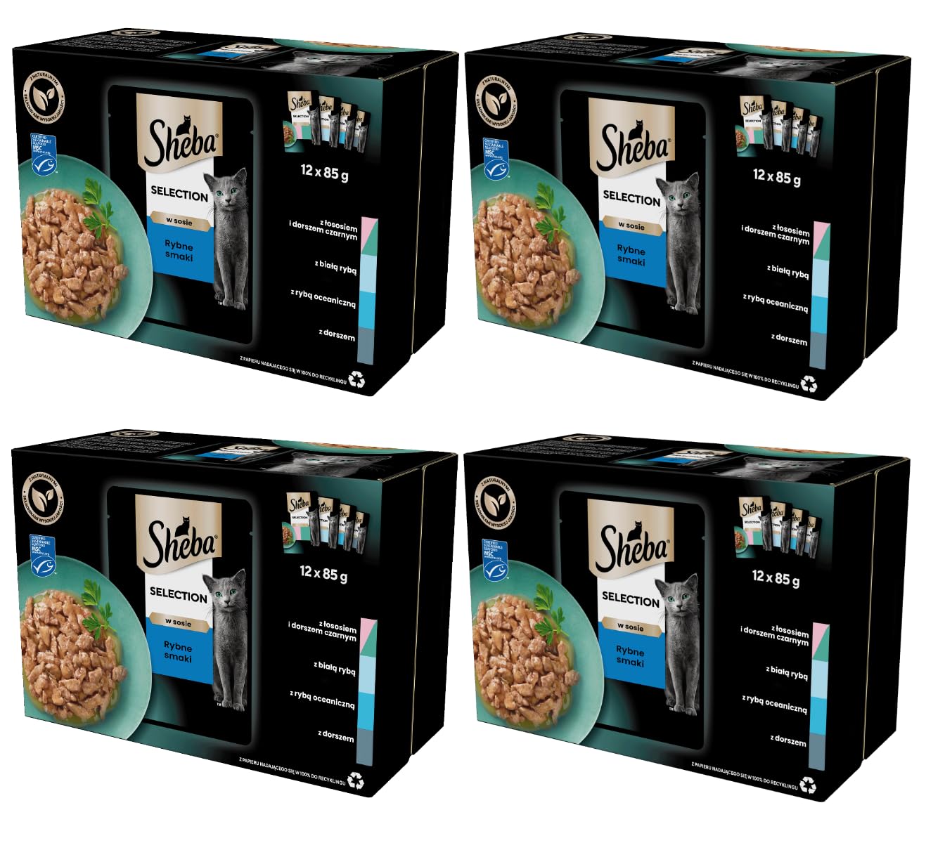 Sheba Selection Variation (MSC) Nourriture Humide pour Chat dans Sachet portions Poisson en Sauce Multipack 4 x 12 x 85 g