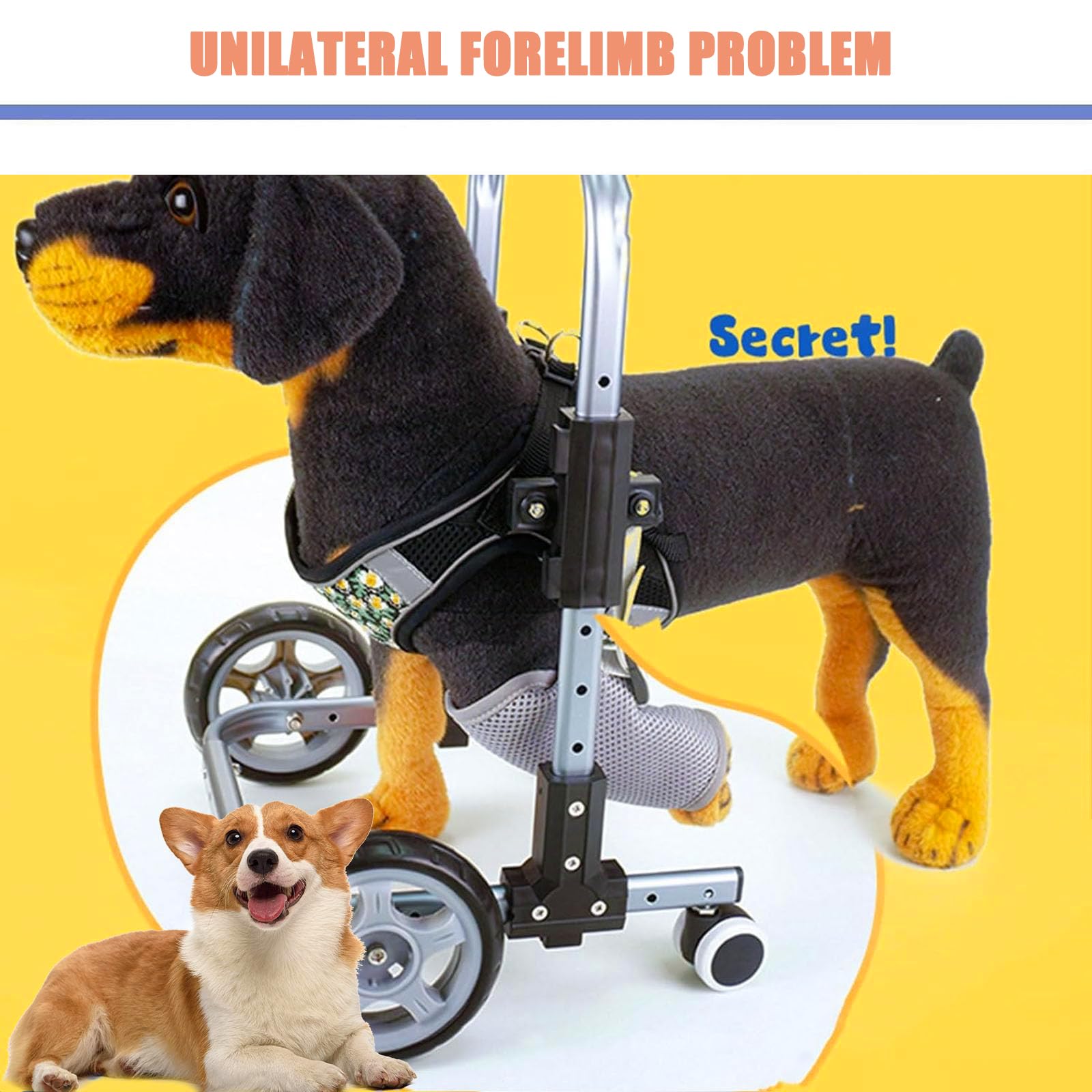 Silla de ruedas para perros discapacitados, arnés de soporte de 4 ruedas, ayuda de rehabilitación de patas delanteras, cochecito ajustable para perros grandes y medianos