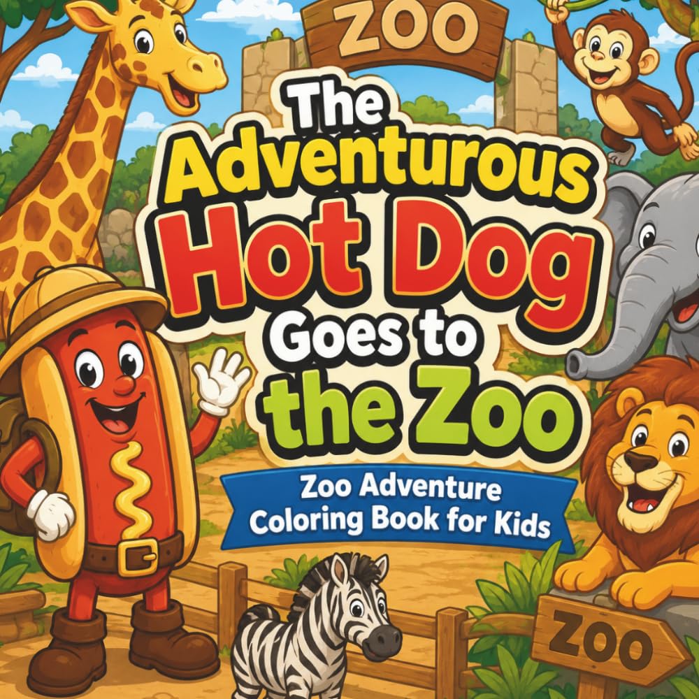 The Adventurous Hot Dog Goes to the Zoo: Zoo Adventure Coloring Book for Kids