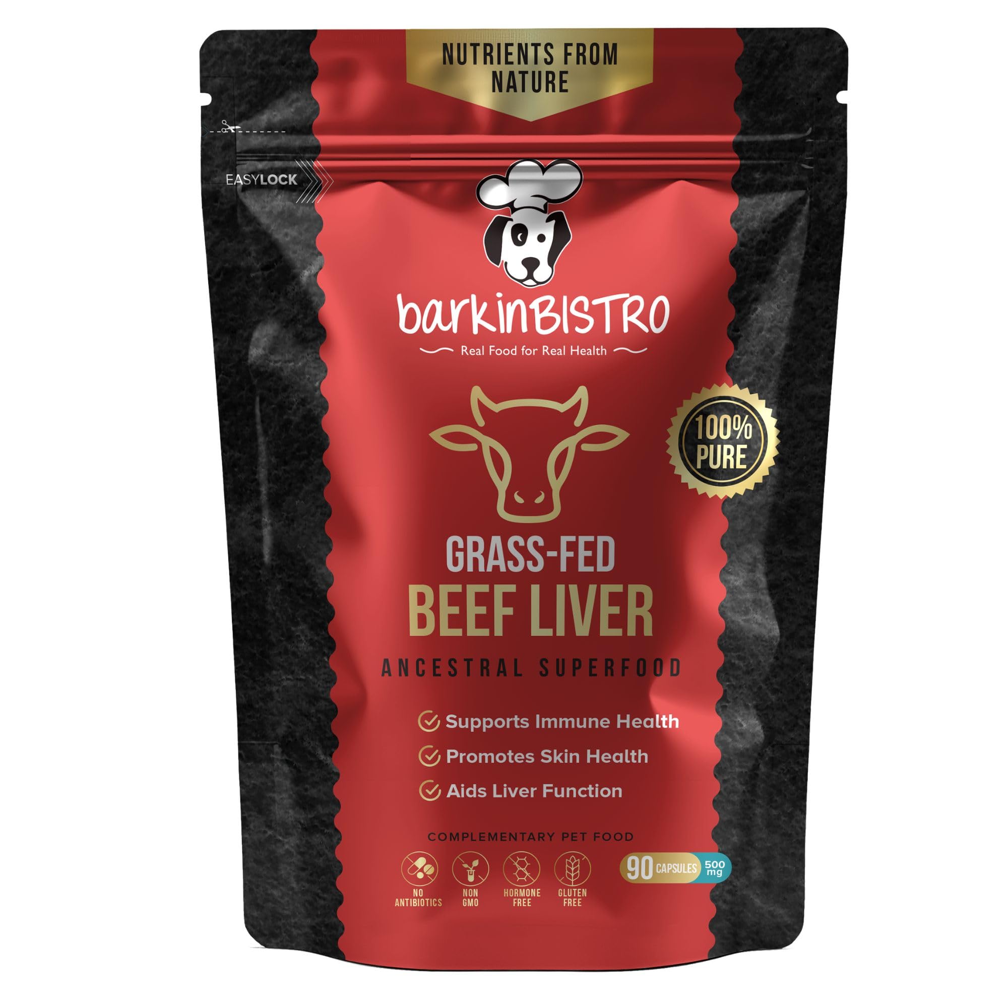 barkinBISTRO Beef Liver Capsules for Dogs & Cats | Grass Fed Freeze Dried Bovine Organ Supplement | Natural Vitamin A & B12 Source | Energy, Vitality & Immune Support