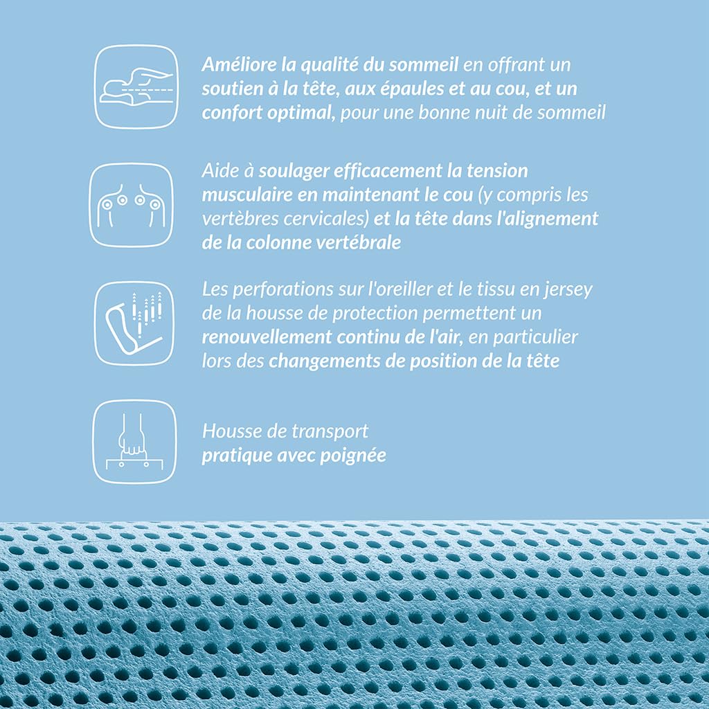 BIOSYNEX - MEMOCERVICAL - Oreiller Ergonomique Rectangulaire à Mémoire de Forme - 40 x 60 cm - Dispositif Médical - Fabriqué en Italie (Bleu, Double Vague)
