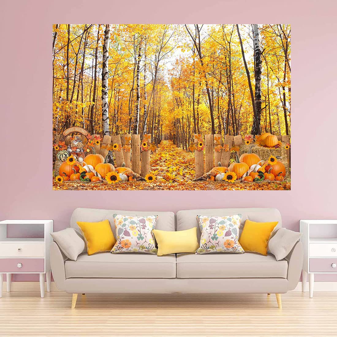 Fotohintergrund Herbstlandschaft – Ahornblätter & Waldweg, 3x2,4 M, Baumwolle (für Hochzeit, Geburtstag, Portrait)