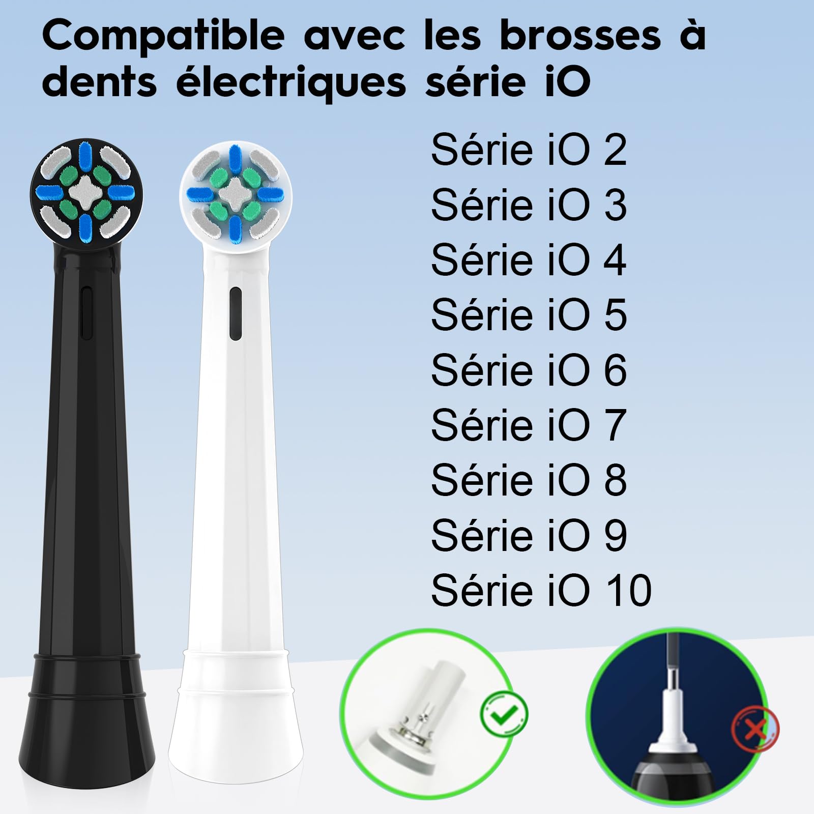 IO Brossettes Compatibles with Oral-B iO - Brossettes de Rechange Compatibles | Lot de 8 Têtes pour Série iO 2/3/4/5/6/7/8/9/10 | Nettoyage Profond, Poils Souples