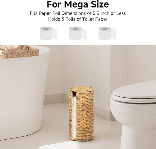 Miniatura 6 de StorageWorks Soporte de papel higiénico de pie de jacinto de agua para baño, 3 rollos de almacenamiento de papel higiénico, soporte para rollo de