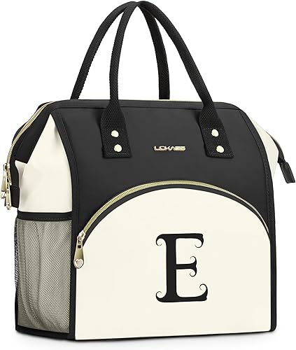 Lonchera personalizada para mujeres, preppy reutilizable con iniciales aisladas, regalo para amigas, gran apertura amplia, resistente al agua, bolsa