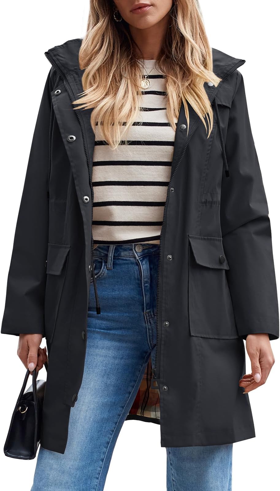 LINENLUX Rain Poncho Jacket Coat For Adults Hooded Waterproof With Zipper Outdoor