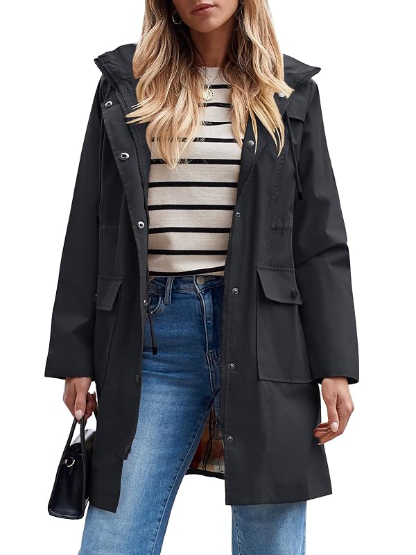 SaphiRose Women's Waterproof Rain Jacket Lightweight Raincoat Hooded Windbreaker Trench Coat (Black, XX-Large) by SaphiRose - Used condition - US$27.41