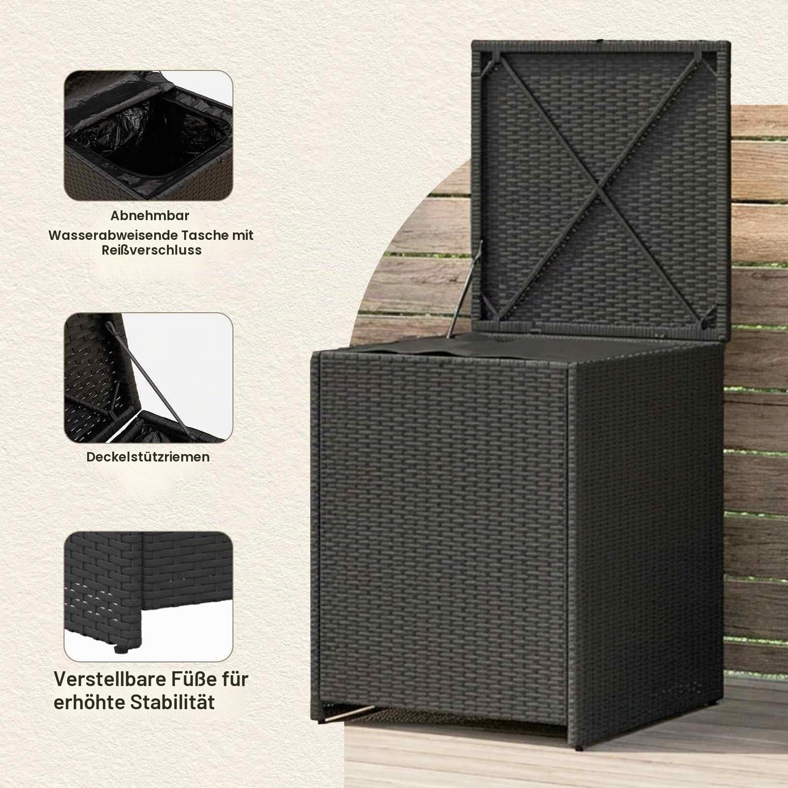vidaXL Kissenbox 55 x 55 x 69 cm Stahl, Aufbewahrung für das Wohnzimmer, rechteckige Outdoor-Truhe, wetterfest für Kissen, Rattan-Einheit für Gartenmöbel
