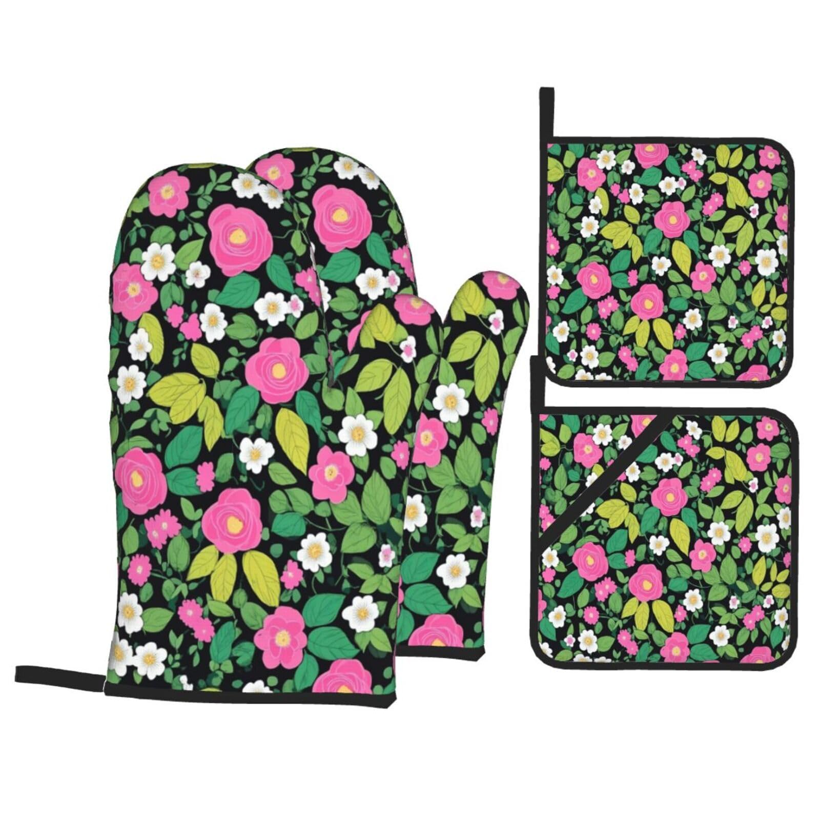 Guantes de Barbacoa Manoplas de Cocina Agarraderas Bolsillo Agarre Flexible