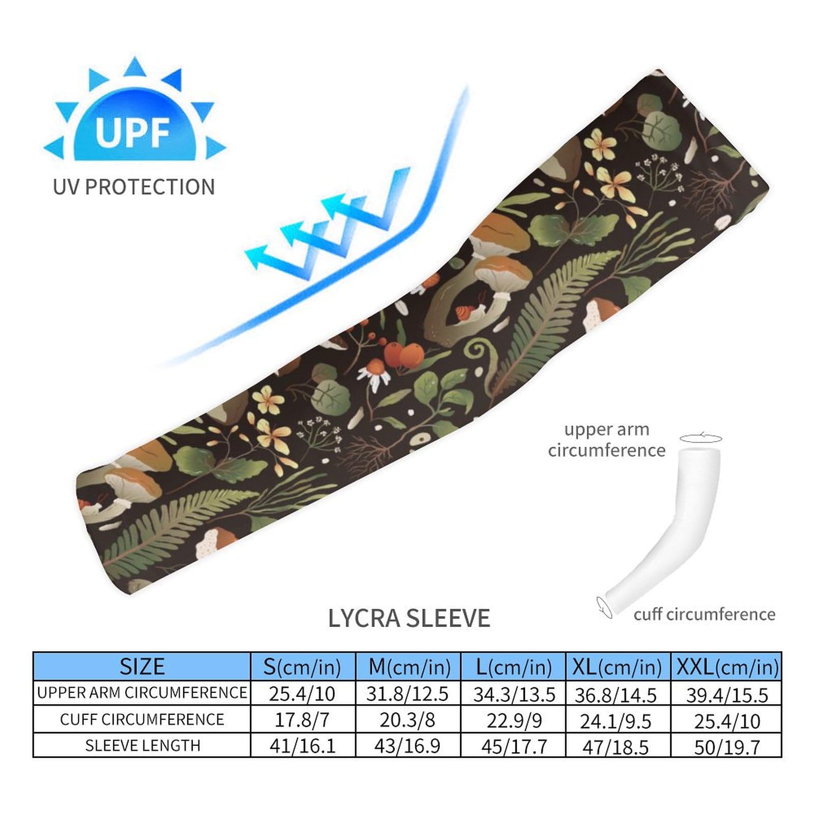 TecEr Gray Mushroom Pattern Outdoor Sports Arm Covers for Men Women UV Cooling Sleeves for Running Golf, M
