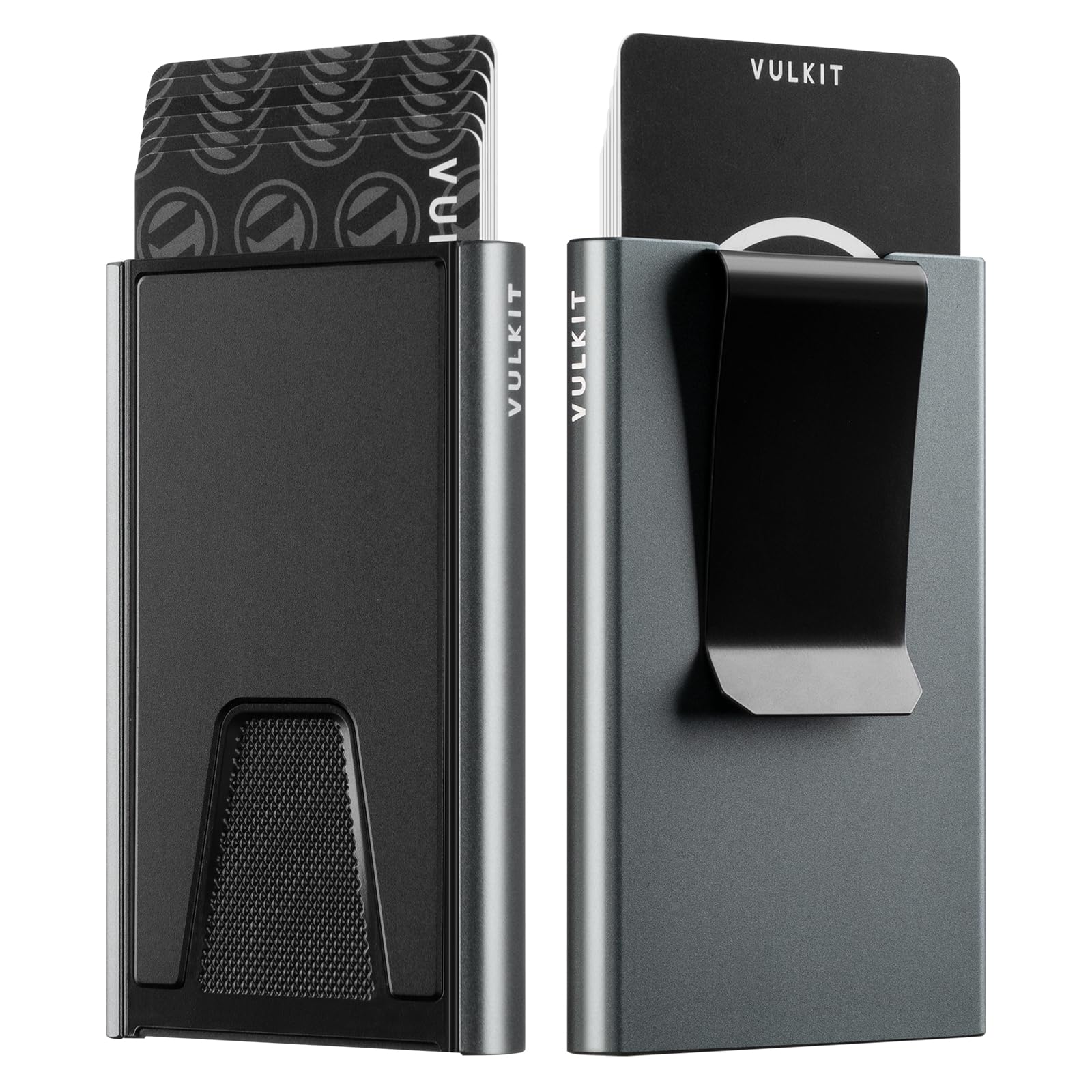 VULKIT Slim Card Wallet with Money Clip, Metal POP UP Credit Card Holder RFID Blocking, Grey